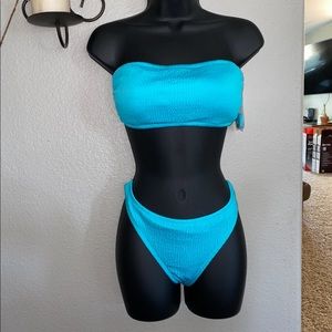blue bandeau bikini